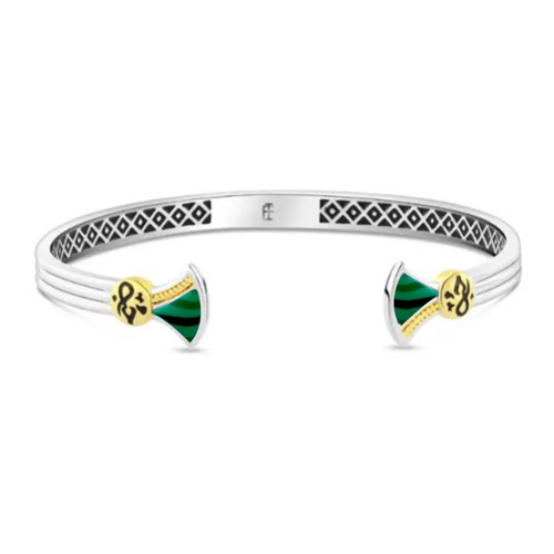 Malachite Lotus – 925 Silver Bracelet Inlaid with Malachite and Gold Tone
