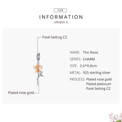 3D Rose Flower 925 Silver Charm - fathyibrahim