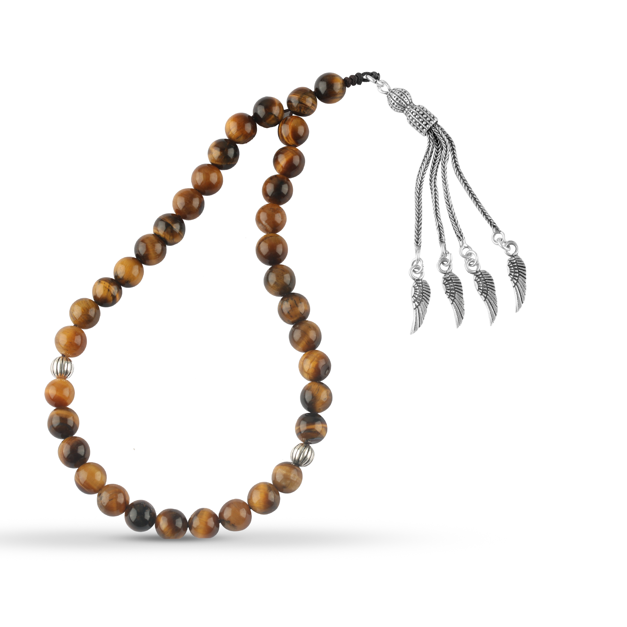 Natural Tiger Eye Prayer Beads with 925 Sterling Silver Accents