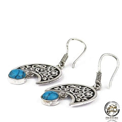 925 Arabic Silver Women Earrings with turquoise stone - Turquoise - Earrings