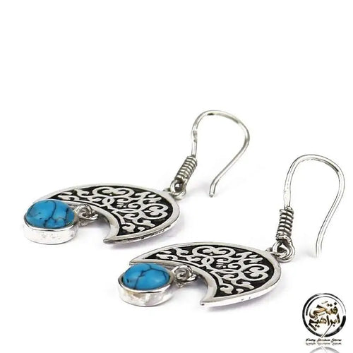 925 Arabic Silver Women Earrings with turquoise stone - Turquoise - Earrings