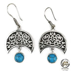 925 Arabic Silver Women Earrings with turquoise stone - Turquoise - Earrings
