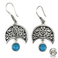 925 Arabic Silver Women Earrings with turquoise stone - Turquoise - Earrings