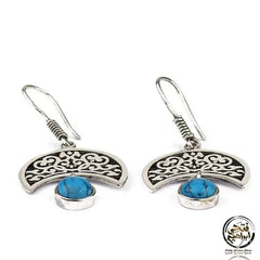 925 Arabic Silver Women Earrings with turquoise stone - Turquoise - Earrings