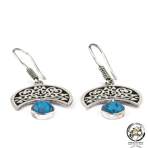 925 Arabic Silver Women Earrings with turquoise stone - Turquoise - Earrings