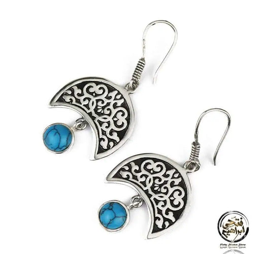 925 Arabic Silver Women Earrings with turquoise stone - Turquoise - Earrings