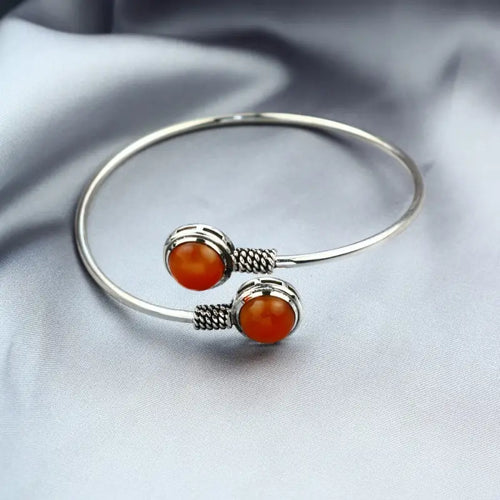 925 Egyptian Silver Bangle Crowned with Agate stone - Brown - Bangels