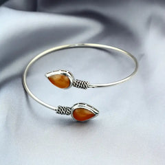925 Egyptian Silver Bangle Crowned with Agate stone - Brown - Bangels