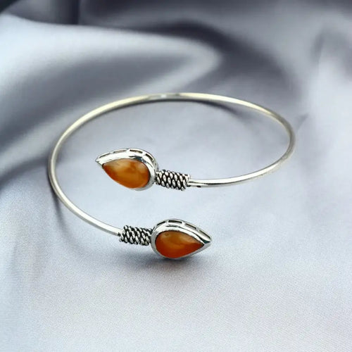 925 Egyptian Silver Bangle Crowned with Agate stone - Brown - Bangels