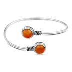 925 Egyptian Silver Bangle Crowned with Agate stone - Brown - Bangels