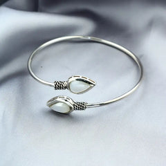 925 Egyptian Silver Bangle Crowned with Mother of Pearl Stone - White - Bangels