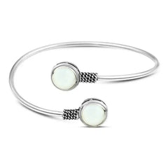 925 Egyptian Silver Bangle Crowned with Mother of Pearl Stone - White - Bangels