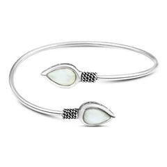 925 Egyptian Silver Bangle Crowned with Mother of Pearl Stone - White - Bangels