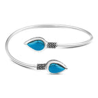 925 Egyptian Silver Bangle Crowned with Turquoise Stone - Turquoise - Bangels