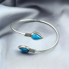 925 Egyptian Silver Bangle Crowned with Turquoise Stone - Turquoise - Bangels