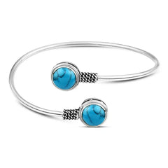 925 Egyptian Silver Bangle Crowned with Turquoise Stone - Turquoise - Bangels