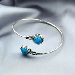 925 Egyptian Silver Bangle Crowned with Turquoise Stone - Turquoise - Bangels