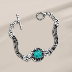 925 Egyptian silver bracelet crowned with a turquoise stone - NECKLACES