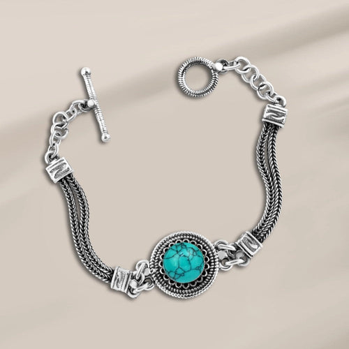 925 Egyptian silver bracelet crowned with a turquoise stone - NECKLACES