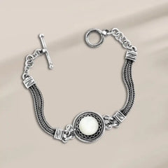 925 Egyptian silver bracelet crowned with a white mother-of-pearl stone - NECKLACES