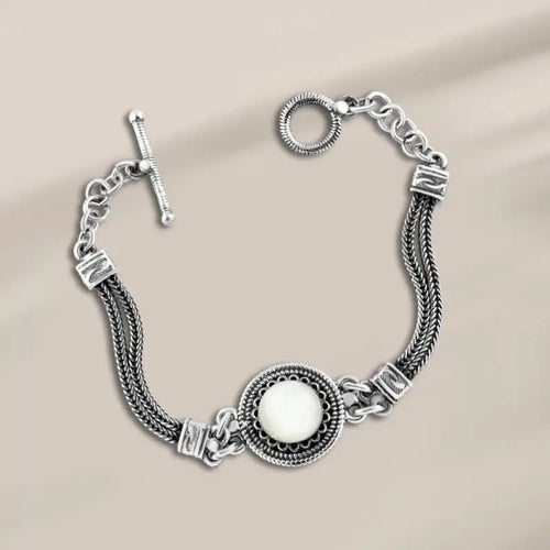 925 Egyptian silver bracelet crowned with a white mother-of-pearl stone - NECKLACES