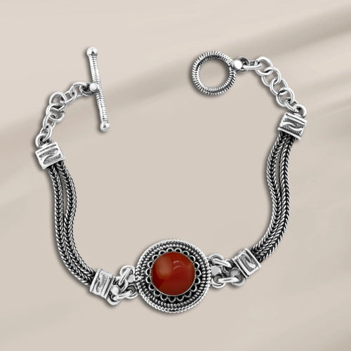 925 Egyptian silver bracelet crowned with an agate stone - NECKLACES