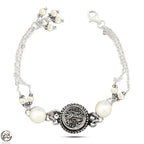 925 Egyptian Women Silver Bracelet Crowned with Agate Stone - White - Bracelets