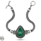 925 Egyptian Women Silver Bracelet Crowned with Malachite Stone - Green - Bracelets
