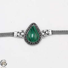 925 Egyptian Women Silver Bracelet Crowned with Malachite Stone - Green - Bracelets