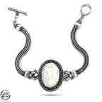 925 Egyptian Women Silver Bracelet Crowned with Pearl Stone - White - Bracelets
