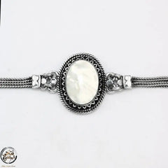 925 Egyptian Women Silver Bracelet Crowned with Pearl Stone - White - Bracelets