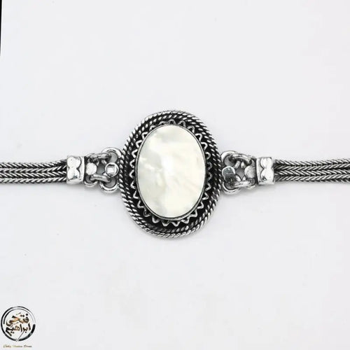 925 Egyptian Women Silver Bracelet Crowned with Pearl Stone - White - Bracelets