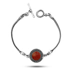 925 Silver Bracelet With a round agate stone - Brown - Bracelets