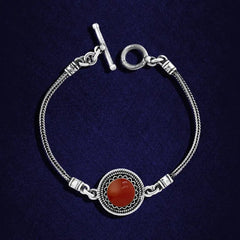 925 Silver Bracelet With a round agate stone - Brown - Bracelets