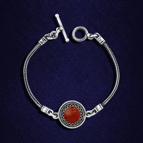 925 Silver Bracelet With a round agate stone - Brown - Bracelets