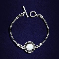 925 Silver Bracelet With a round design and a mother-of-pearl stone - White - Bracelets