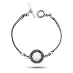 925 Silver Bracelet With a round design and a mother-of-pearl stone - White - Bracelets