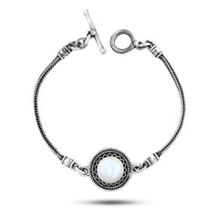 925 Silver Bracelet With a round design and a mother-of-pearl stone - White - Bracelets