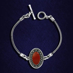 925 Silver Bracelet With an oval design and an agate stone - Brown - Bracelets