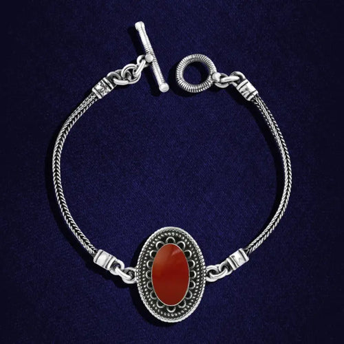 925 Silver Bracelet With an oval design and an agate stone - Brown - Bracelets