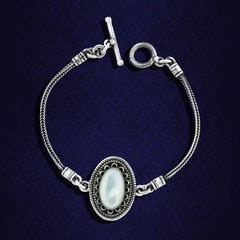 925 Silver Bracelet With an oval design And mother-of-pearl stone - White - Bracelets