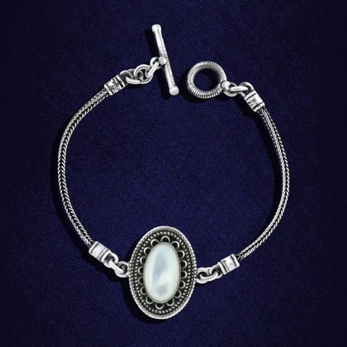 925 Silver Bracelet With an oval design And mother-of-pearl stone - White - Bracelets