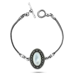 925 Silver Bracelet With an oval design And mother-of-pearl stone - White - Bracelets