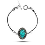 925 Silver Bracelet With an oval design And Turquoise stone - Turquoise - Bracelets