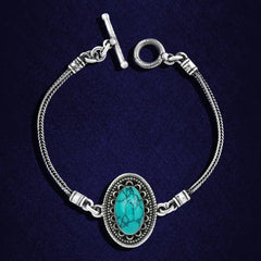 925 Silver Bracelet With an oval design And Turquoise stone - Turquoise - Bracelets