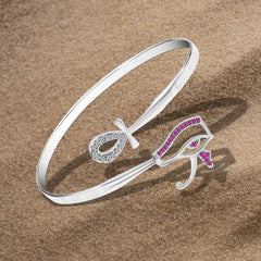 925 Silver Pharaonic-Style Bangle in the Shape of the Ankh and the Eye of Horus. - Multi Color - Bangels