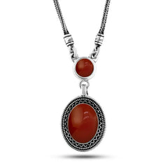 925 Silver Women Necklace Crowned with Agate Stone - Brown - NECKLACES