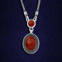 925 Silver Women Necklace Crowned with Agate Stone - Brown - NECKLACES