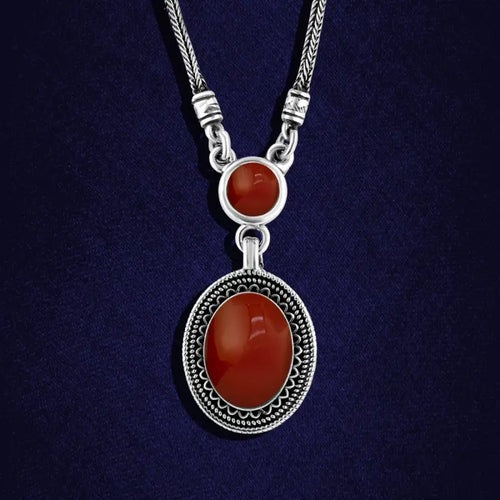 925 Silver Women Necklace Crowned with Agate Stone - Brown - NECKLACES