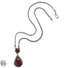 925 Silver Women Necklace Crowned with Agate Stone - Brown - NECKLACES